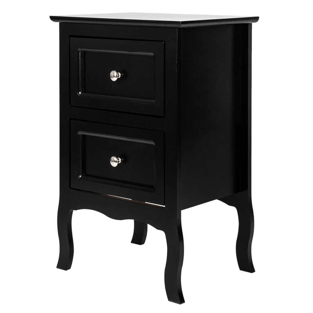 Bedside Table Country Style Two-Tier Night Table Nightstand  Side Table Large Size Black 60 x 40 x 30cm US Warehouse