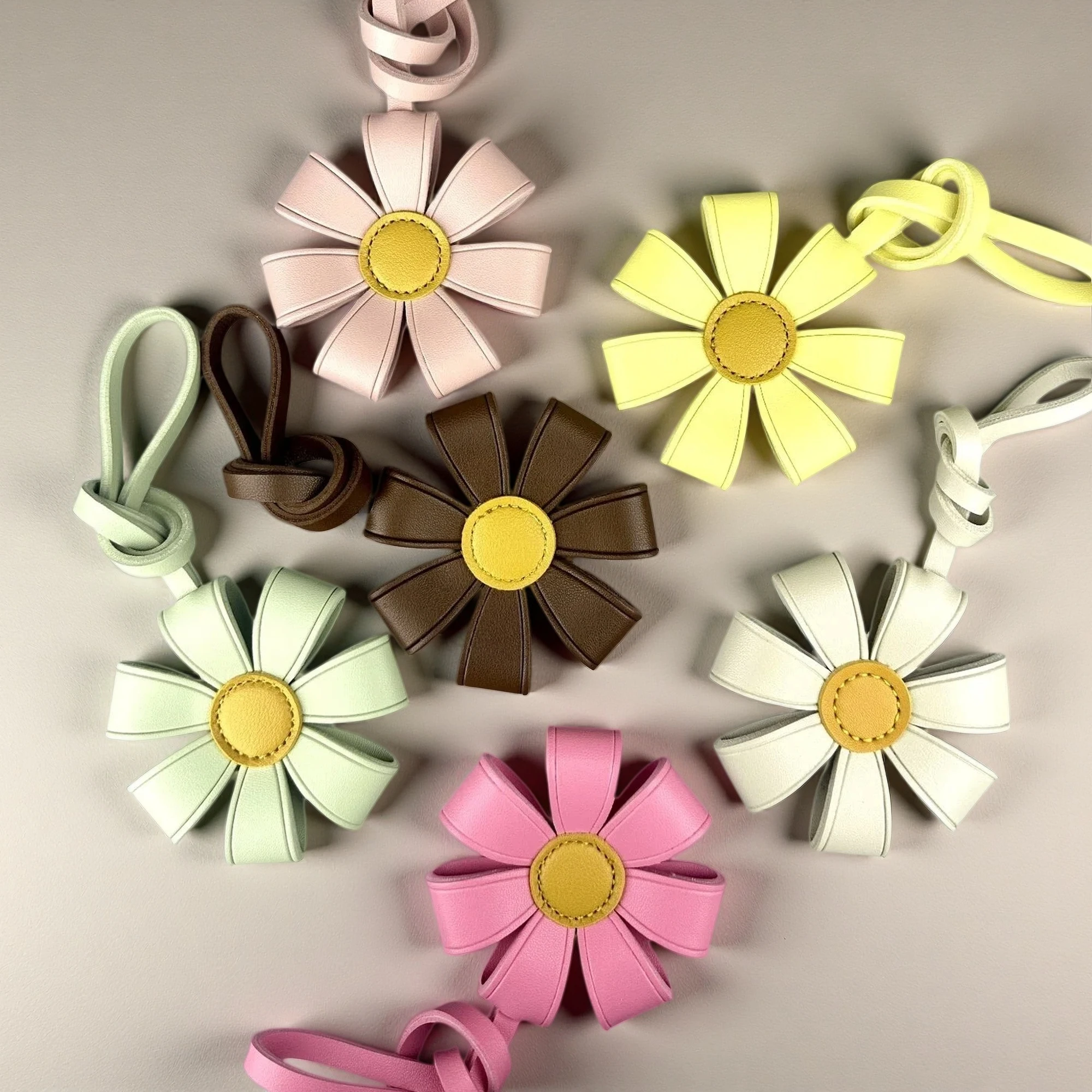 Thick PU Leather Sunflower Keychain Bag Charm,Chunky Floral Bag Charm with Healing Cute Design for Purses and Backpacks-Boho/Y2K - view 2