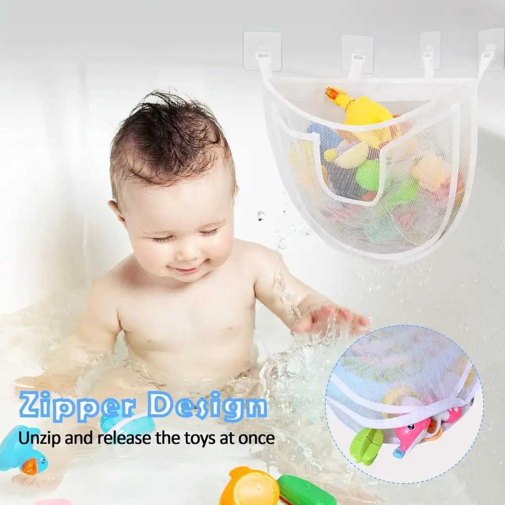 Hot Mesh Bath Toy Storage Bag Large Pocket Button Zipper Organizer Basket Mildew-proof Water-leakage Storage Containers Bathroom