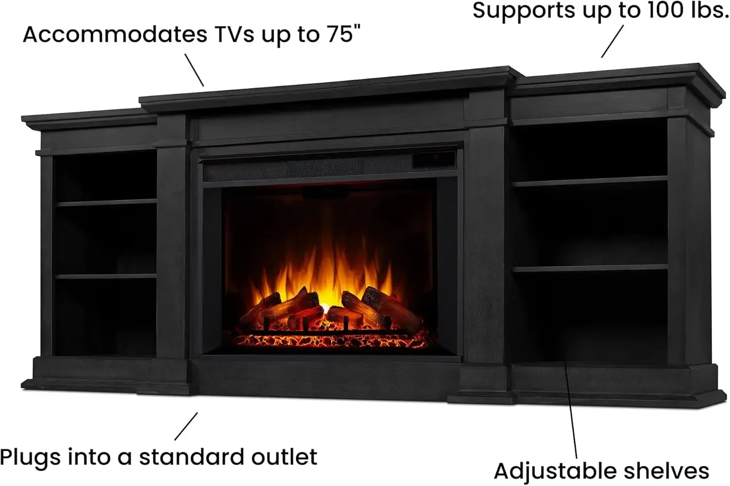 with Adjustable Shelves and Storage TV Stand for Living Room and Bedroom Remote Control Timer  fire place firepit tv stand with