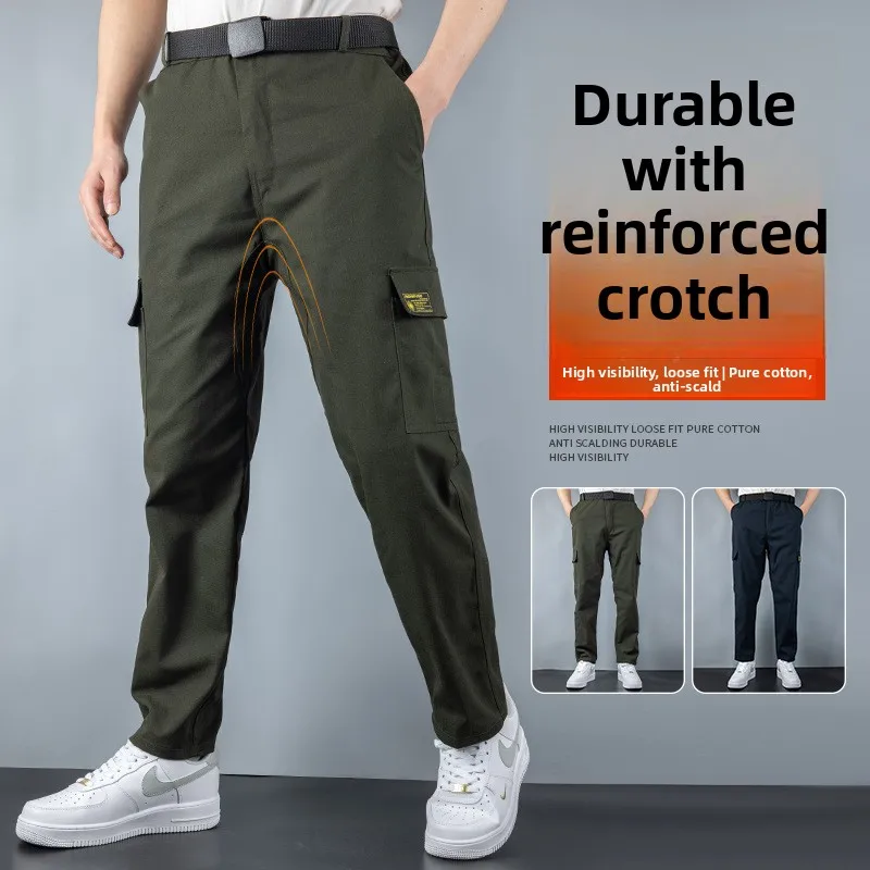 

Мужские хлопковые рабочие брюки свободного кроя, повседневные, износостойкие, прямые, для промышленных работ и сварки