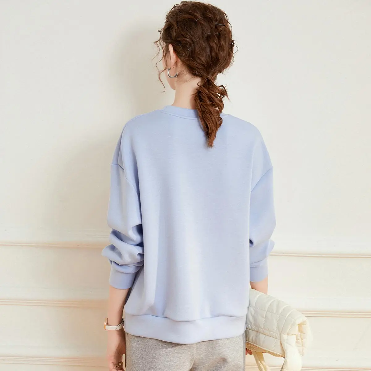 LOUIS YAO 2025 Spring and Autumn Simple Trendy 3D Printed Hoodie Round Neck Loose Casual Women's Long Sleeve Hoodie