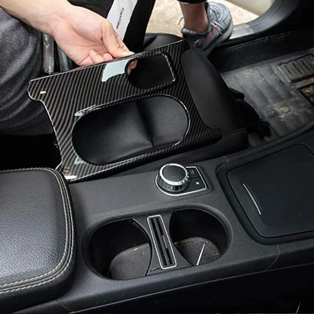 Potongan sarung pemegang cangkir kontrol Interior serat karbon, untuk Mercedes Benz A/GLA/CLA Kelas C117 W117 W176 X156 2012-2018 LHD