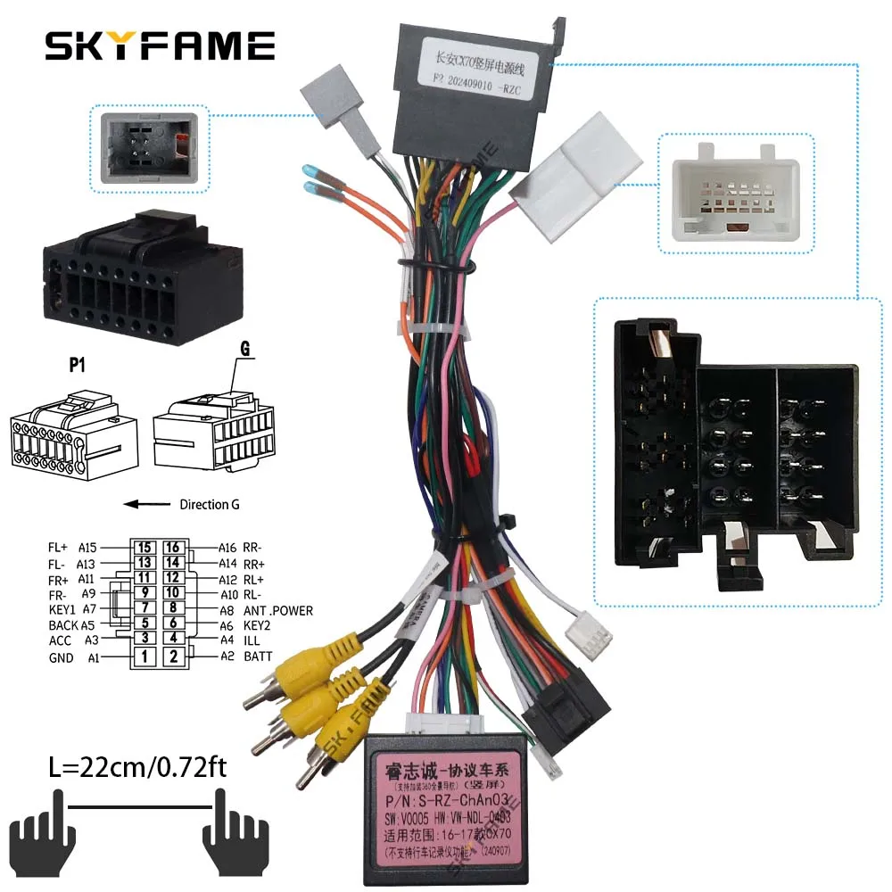 SKYFAME Car 16pin Wiring Harness Adapter Canbus Box Decoder Android Radio Power Cable For Changan Chana Auchan CX70