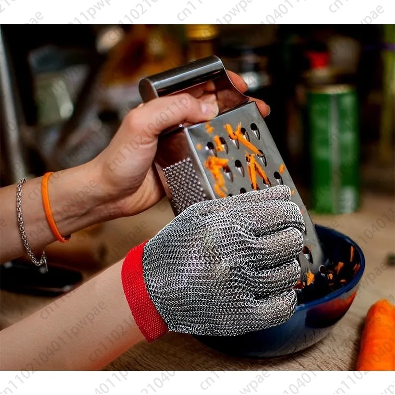 Anti-cutting Steel Ring Steel Wire Gloves, Five Fingers Cut-resistant 9 Grade 5, Stainless Steel Anti-cutting Anti-stabbing