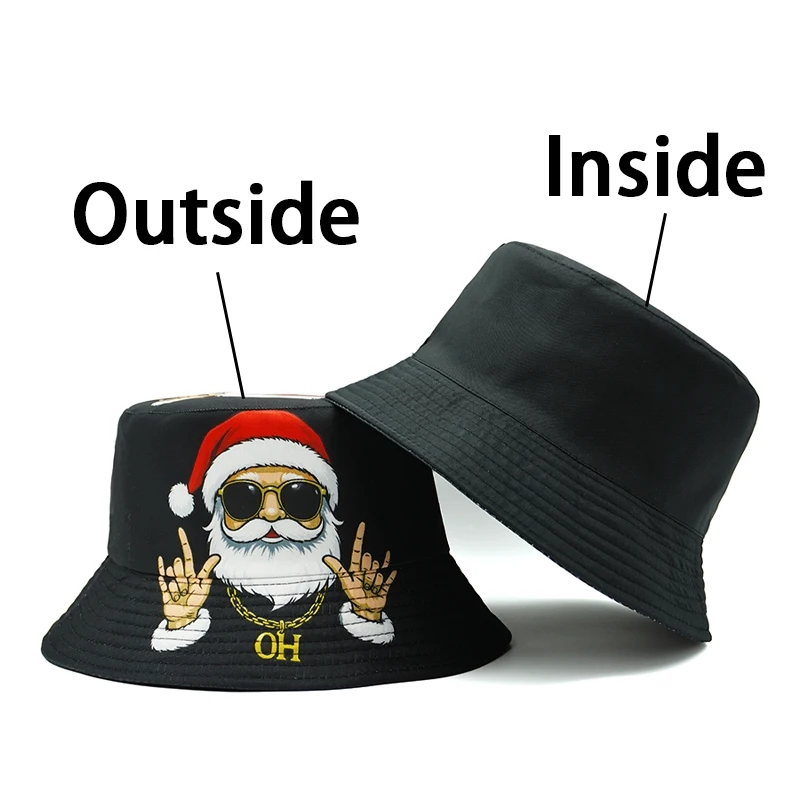 ボッカ クリスマス サンタクロース バケットハット 漫画風バケットハット フェスティバル会場デザイン 両面 パナマ帽 メンズ レディース ヒップホップ