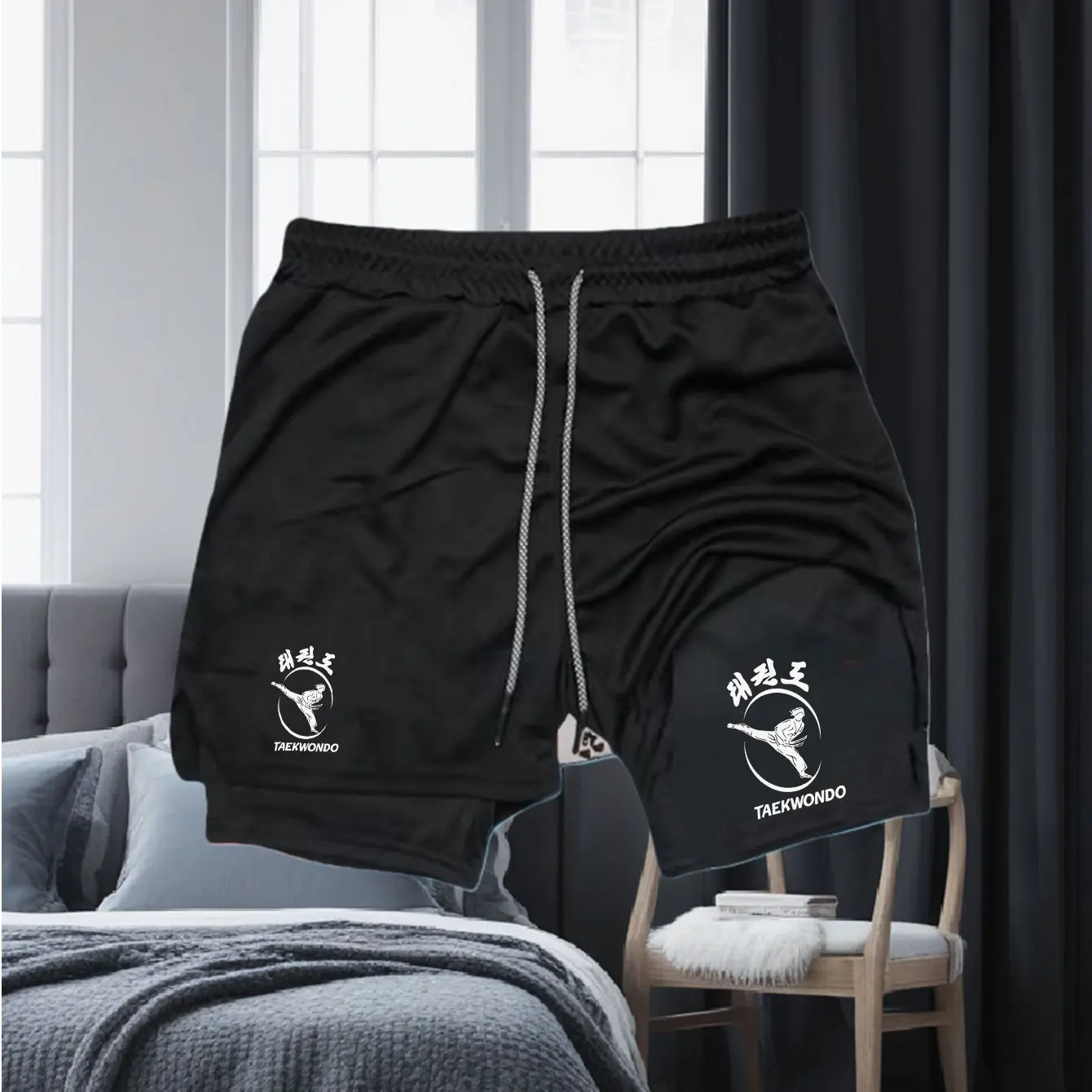 Herren Laufshorts Schnelltrocknend Fitness Schwarz Doppellagige Shorts Herren Neue Sport Workout Training Bodybuilding Kurze Hosen