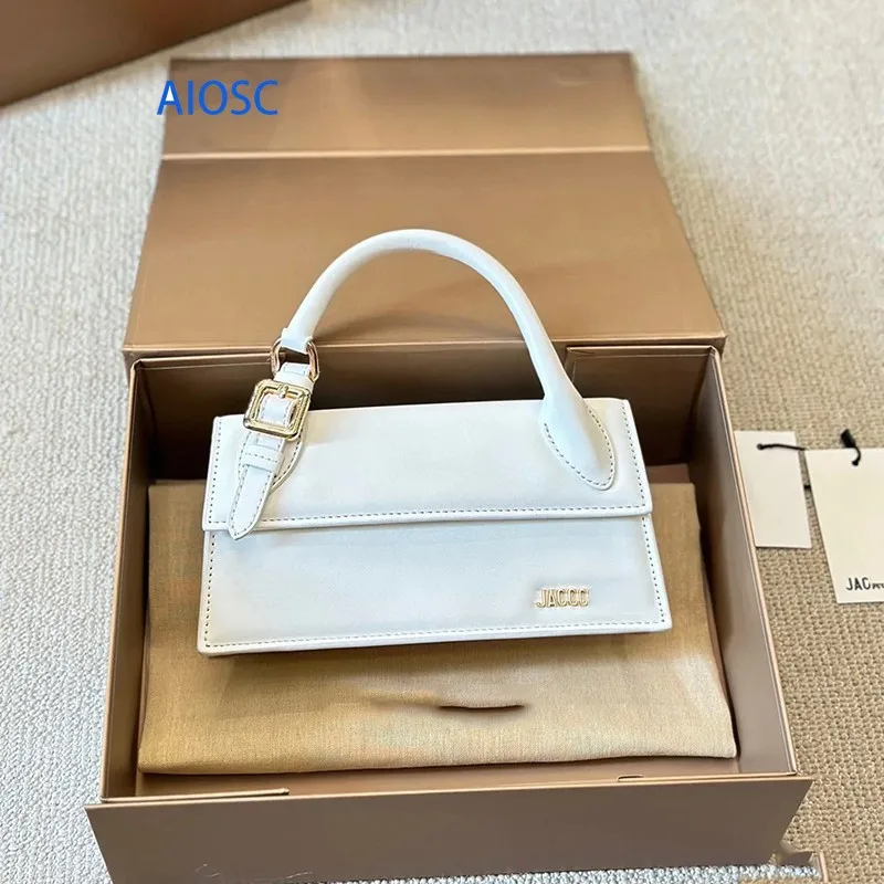 

Trendy Simple Underarm Purse Smooth Leather Square Buckle Decor Curved Handle Street Fashion Small Bag