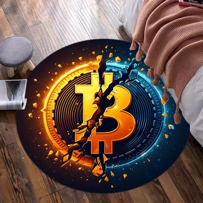 Alfombra redonda de monedas Bitcoin Crypto, alfombra de suelo con tema de moneda Digital para sala de jugadores, amante de la tecnología, decoración para el hogar y la Oficina, forro polar de cristal