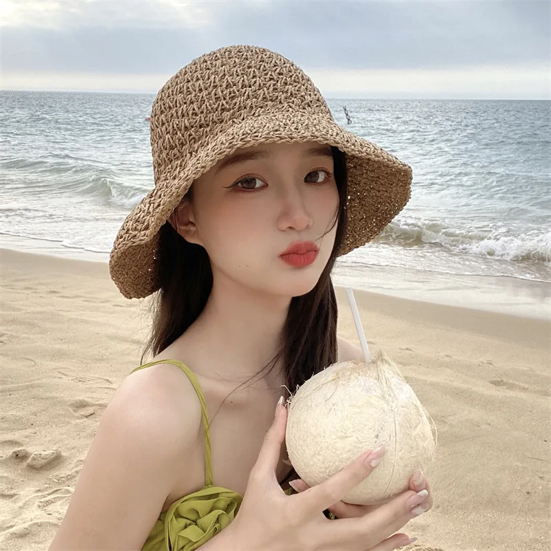 Korea Beach Straw Hat Summer Ladies Sun Hat Fisherman Hat Panama Woven Straw Hat Girl Beach Straw Hat