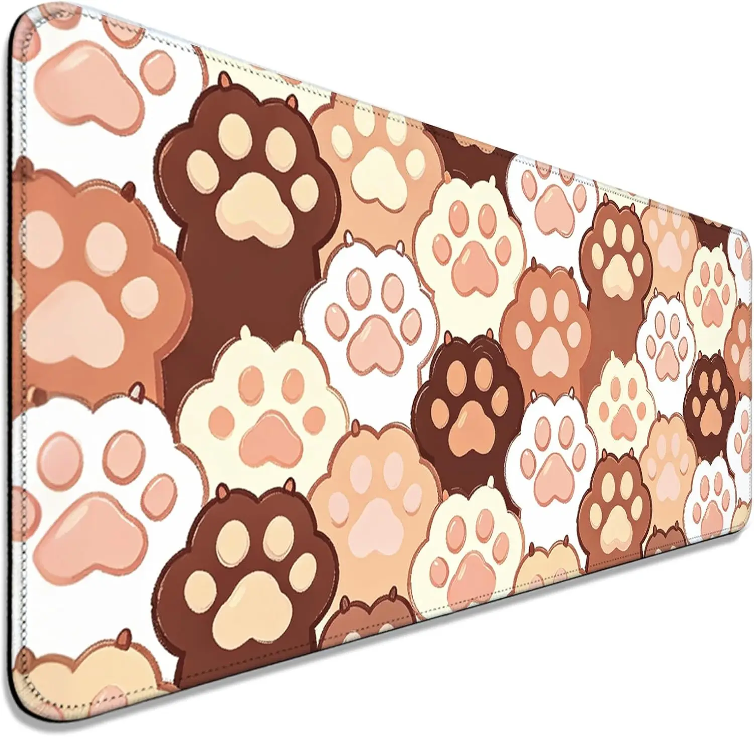 Cartoon Cat Paw Large Desk Mouse Pad, Sweet Multi‑Color Kitty Paw Cute Animal Seamless Art Print, Non‑Slip Mat For Gaming Office