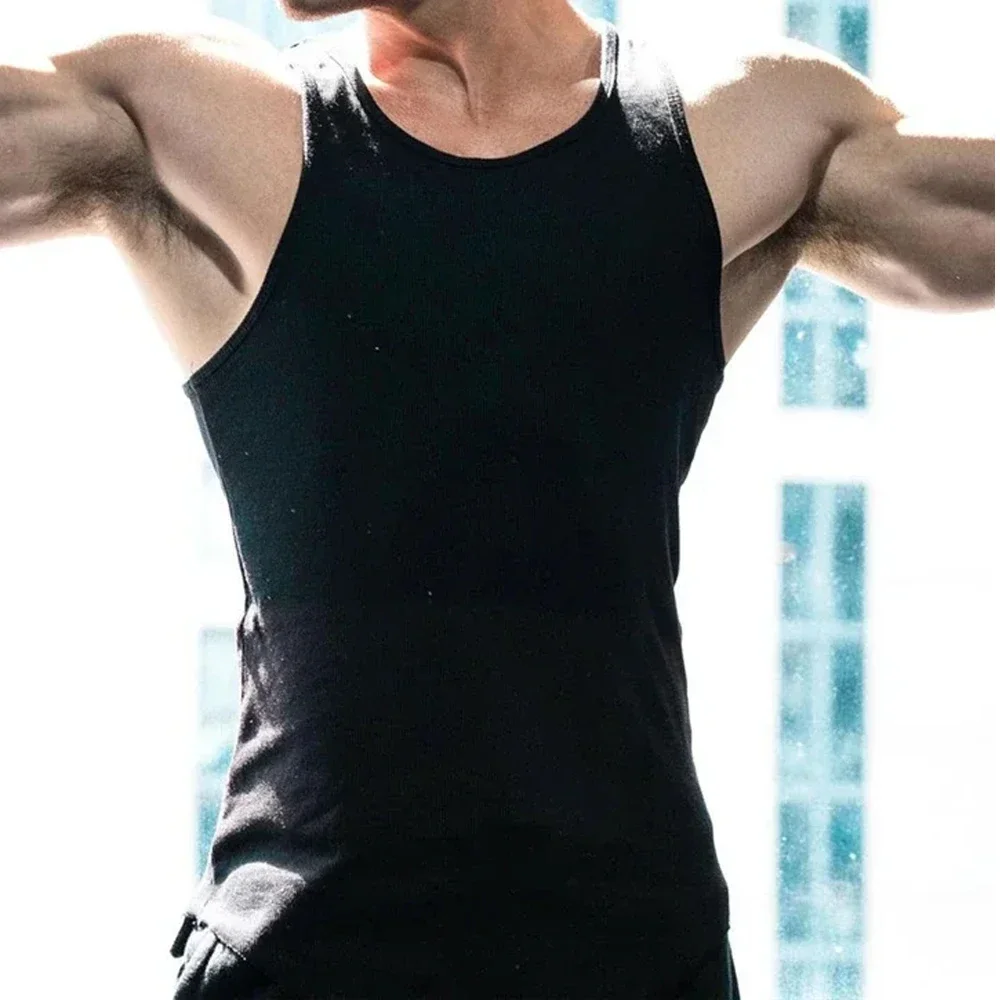 Men\'s Sport Slim Vest Summer Breathable Sleeveless Round Neck Gym Exercise Running Tank Top Male Sport Fitness Tees Undershirt