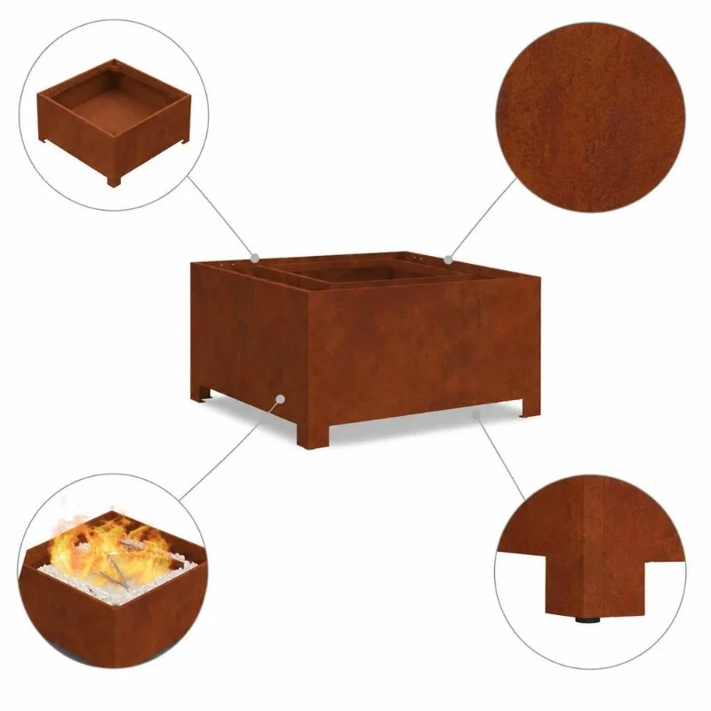 Fogata Exterior Cuadrada de Acero, Diseño Industrial Portátil, 60 x 60 x 30 cm, Acabado Mate, Resistente al Calor, Ideal para Jardín, Terraza, Patio, Reuniones Familiares y Momentos al Aire Libre, con Estufa
