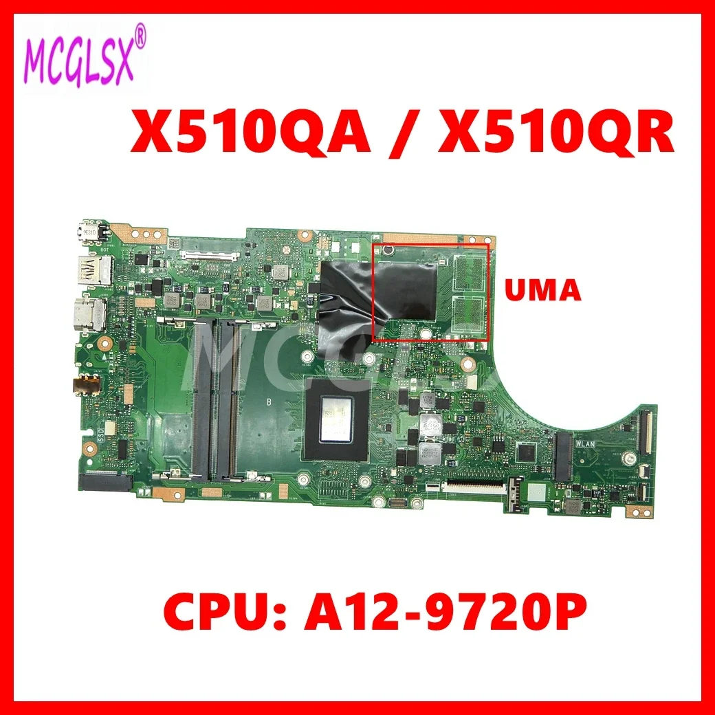 

X510QA Notebook Mainboard For Asus X510QA X510QR A510QA F510QA F510QR Laptop Motherboard with A12-9720P CPU 100% Tested OK