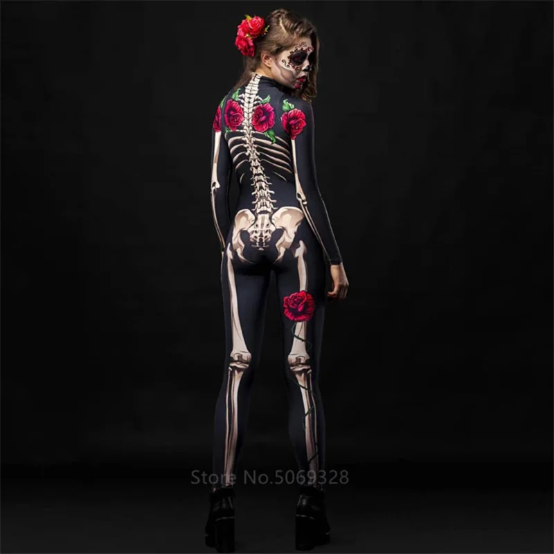 Day of The Dead Skull Halloween Costumes Skeleton Sexy Women Devil Ghost Jumpsuit Party Carnival Performance Scary Kid Baby Girl