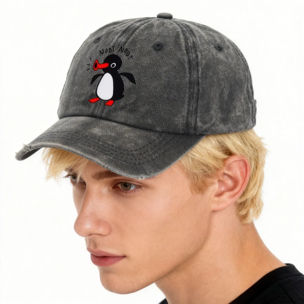 Cartoon Penguin Print Baseball Cap Washed Cotton Curved Brim