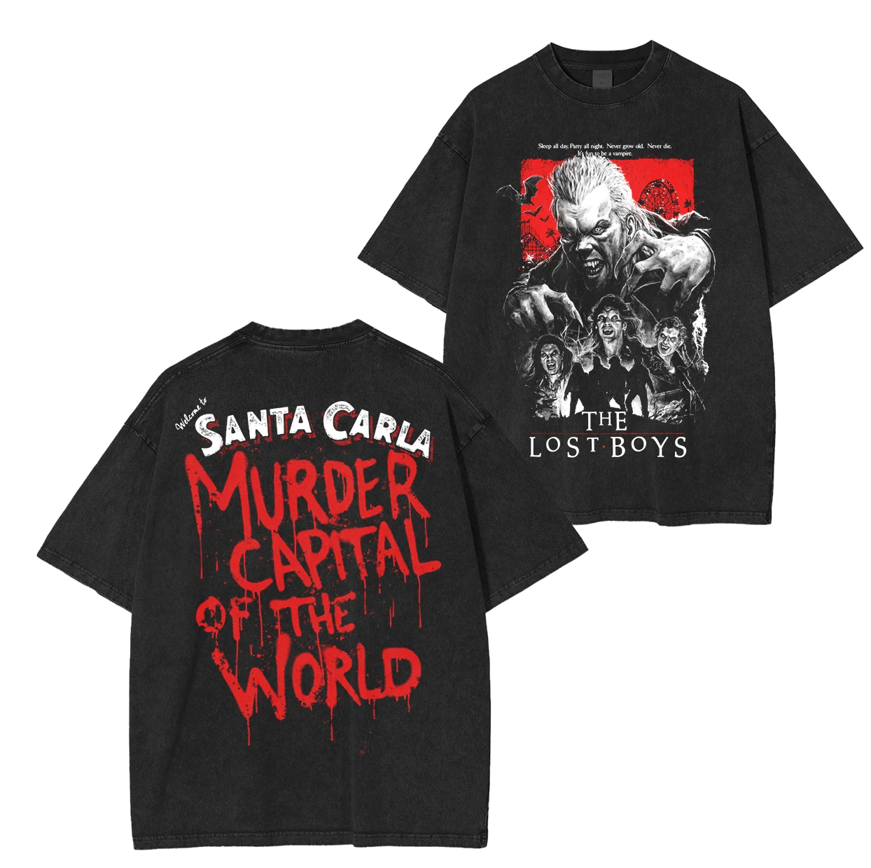 LOST IN THE SHADOWS The Lost Boys Movie Unisex Washed T-Shirt Men Women Oversized Streetwear Short Sleeve Female Male Clothing