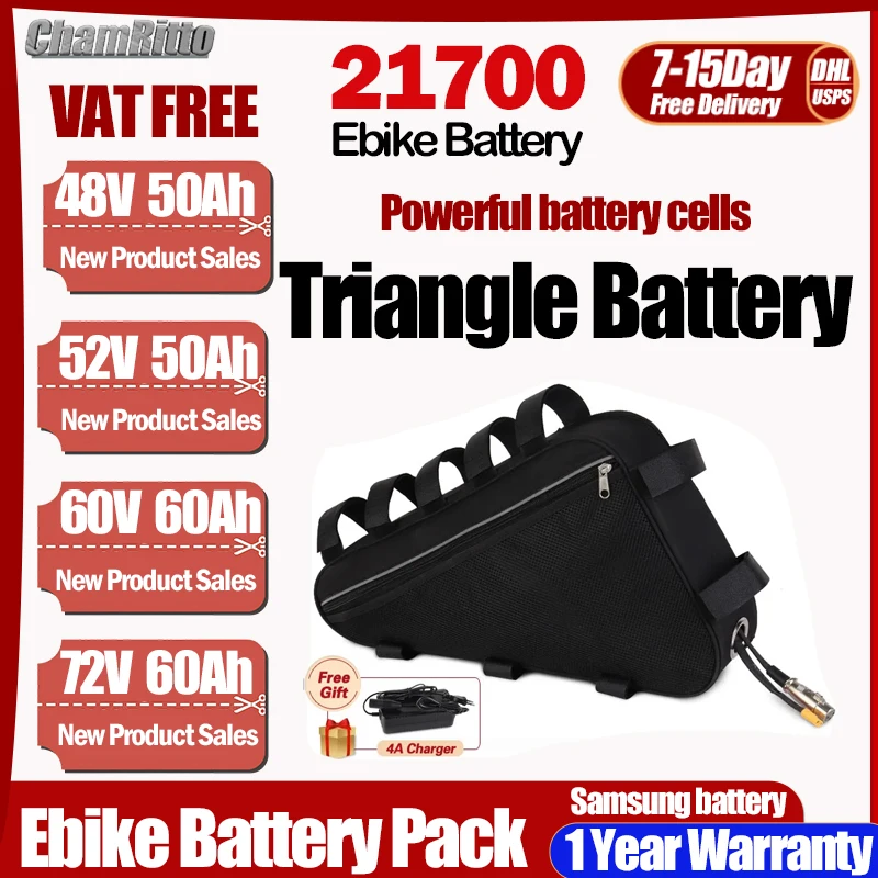 

48 В 52 В Bafang 2000 Вт Driehoek Elektrische велосипед 40ah 50ah Oplaadbare Accu 60V72V 60ah Capaciteit 3000W Elektrische fiets batterij