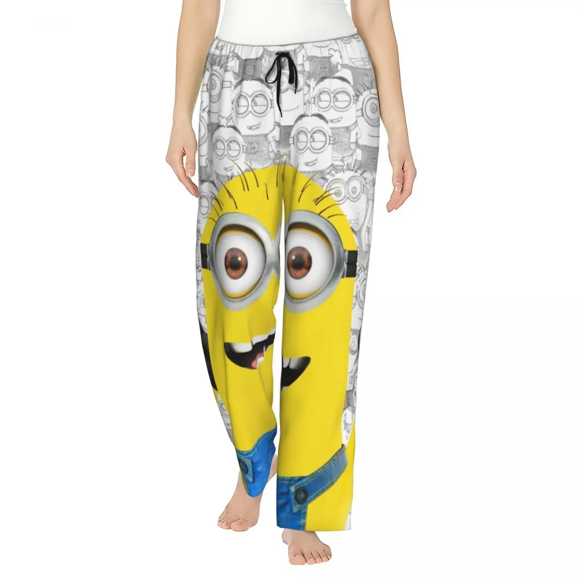 Custom Cartoon Animation Minions Pajama Pants Sleepwear for Women Elastic Waistband Sleep Lounge Bottoms with Pockets