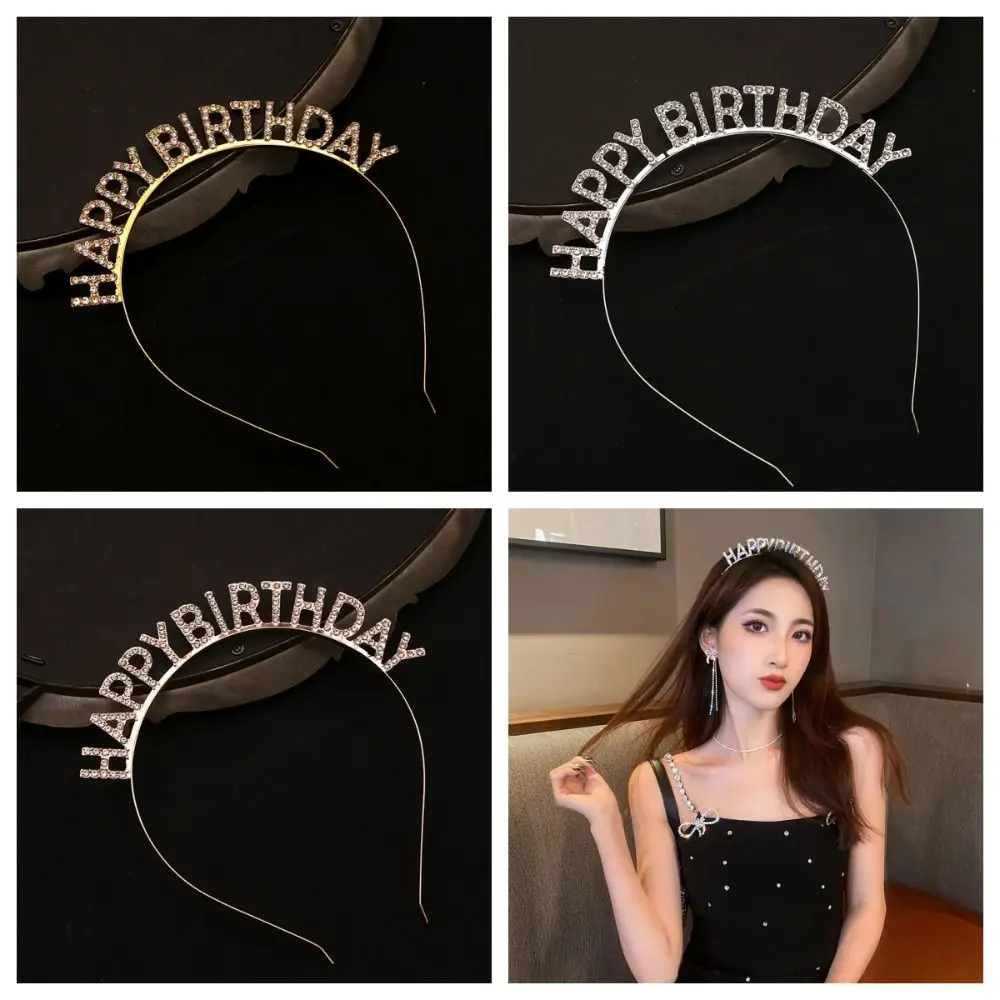 

Exquisite Female Jewelry Birthday Queen Headband Birthday Gift Hairband Diamond Crown Tiara Letter Birthday Hair Hoop Female