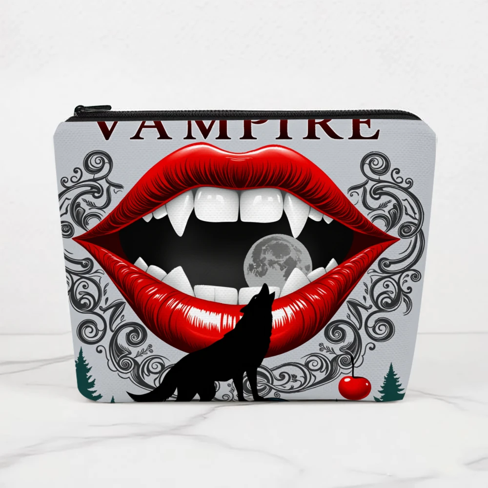 Vampire Lips Wolf Moon Cherry Makeup Bags for Girls Cosmetic Pouch Toiletry Bag Pencil Case Travel Storage
