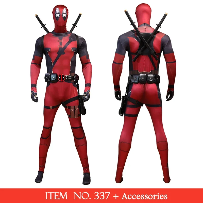 Disfraz de superhéroe MARVEL Deadpool para adultos y niños, mono de Cosplay de Halloween con accesorios, mochila, personaje de película # 1 # W