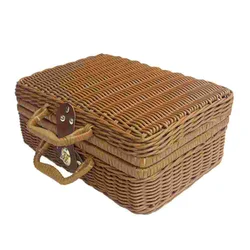 Cestino in Rattan valigia in vimini Picnic portaoggetti in tessuto scatola Vintage cesto per borsetta cestino regalo da campeggio tronco rustico Case Farmhouse Retro