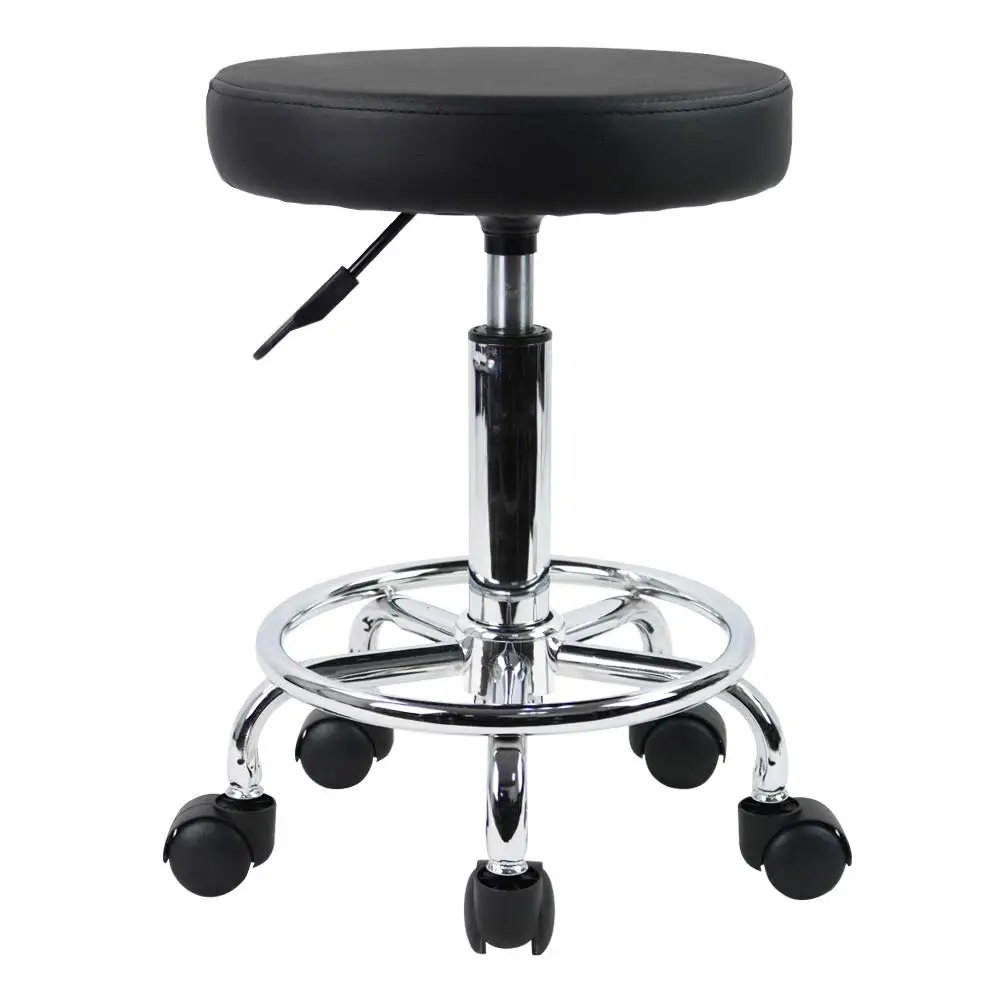 

PU Leather Round Rolling Stool with Foot Rest, Swivel Height Adjustment for Spa, Salon, Office, and Tattoo Work