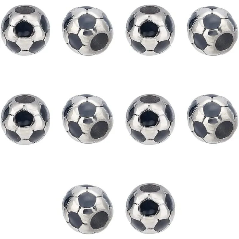 10pcs Football Beads Stainless Stee Soccer Ball European Beads Sports 5mm Large Hole Enamel Beads for Bracelet Jewelry Making