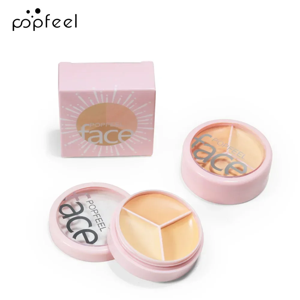 Best-Selling Popfeel Make Up 3Color Concealer Dark Circle Corrector Coverage Nose Contour Shading Cream Palette Face Base Beauty