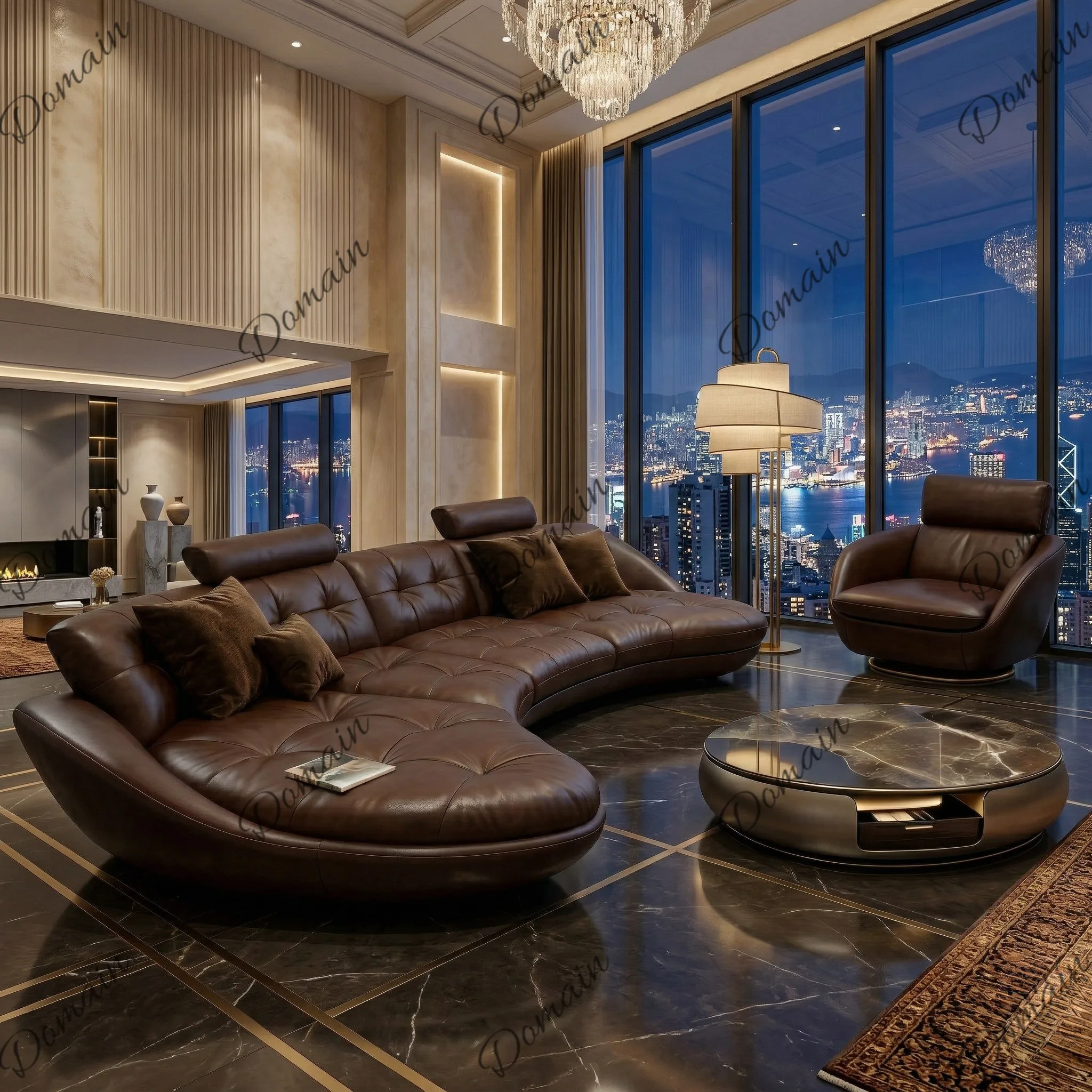 Retro villa large flat layer leather sofa living room combination multi-person  leather sofa large flat layer