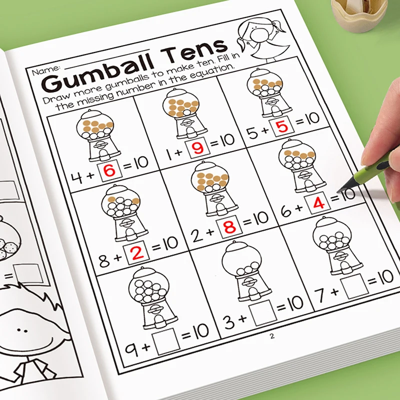 32-Page Interactive Math Learning Workbook With Addition & Subtraction Worksheets, Crossword Puzzles, Colorful Math Activities