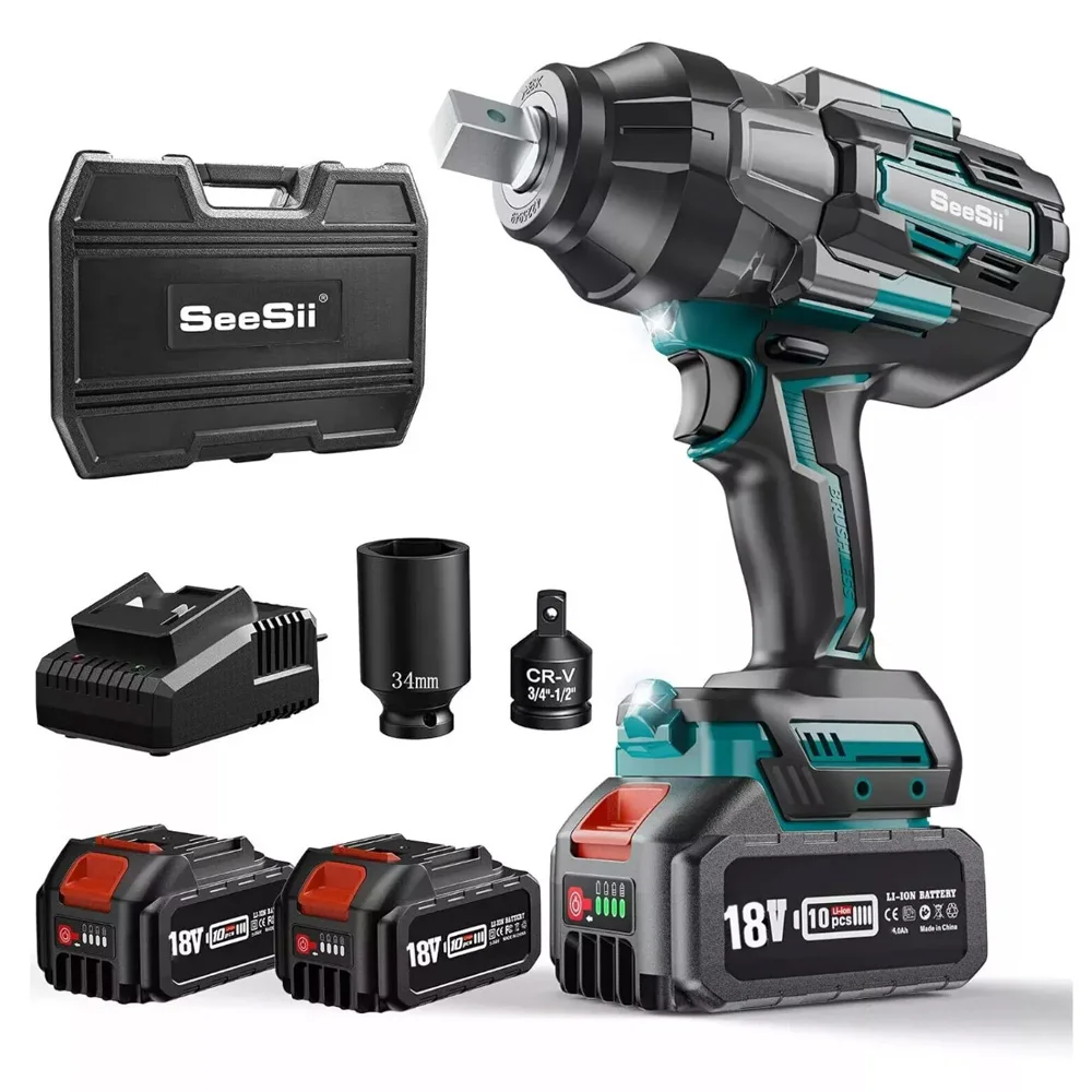 Seesii – kit de clé à chocs sans fil 1600NM, clé électrique sans balais, pistolet à Impact 3/4 "avec adaptateur 3/4" à 1/2 ", outils de réparation de camion et de voiture