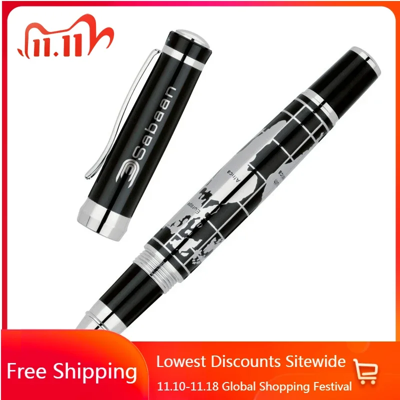 

New World Map Embossed Rollerball Pen 0.7mm Black High Quality Refill Metal Pocket Portable Writing Pen Office Supplies Gift