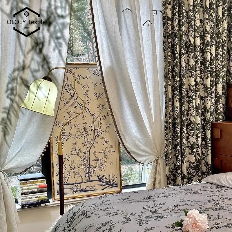 

New Vintage American French Curtains for Living Room Bedroom Luxury Chenille Fabric Thick Light Blocking High End Modern Sheer