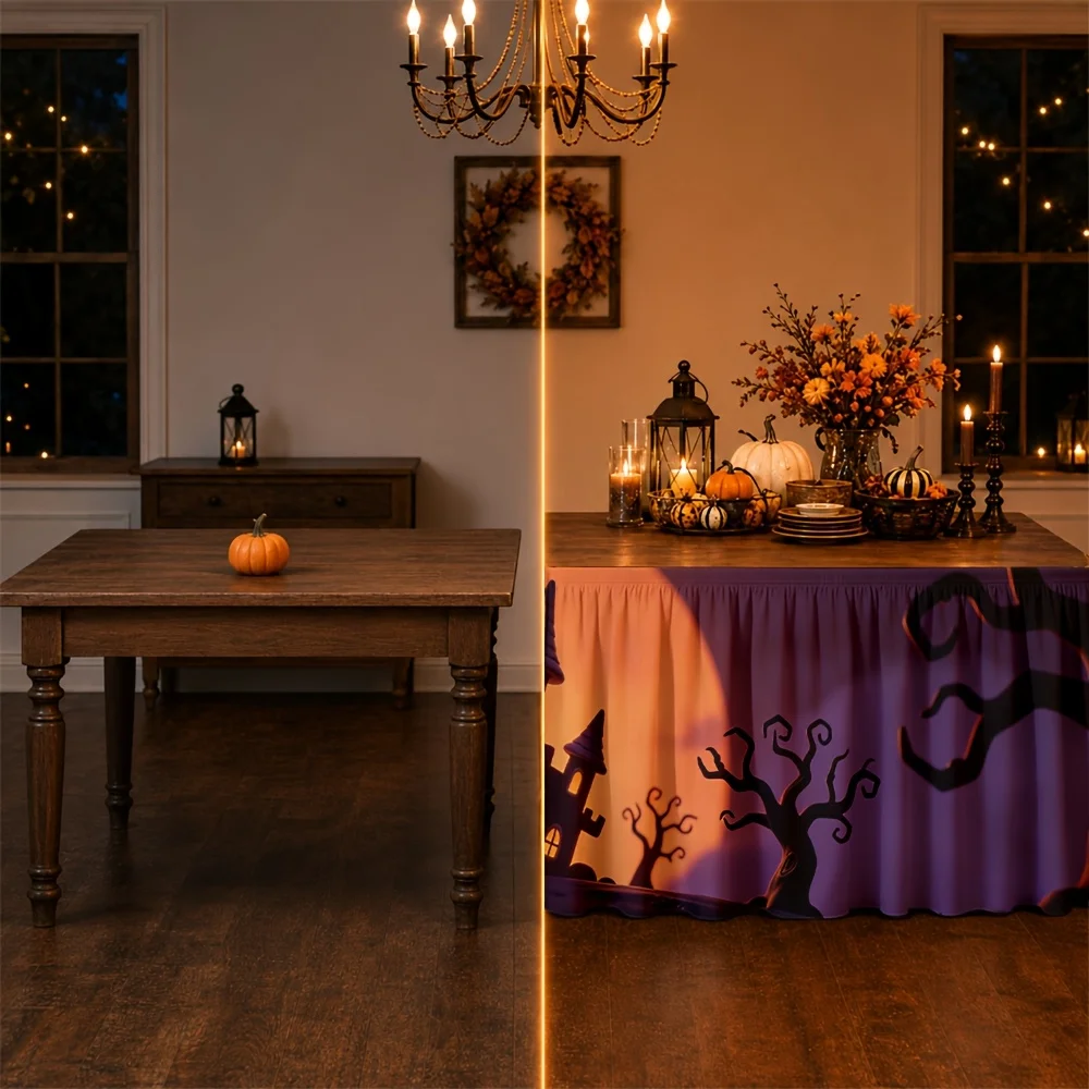 Halloween Gothic Castle silhouette, full moon distorted trees, night scene of autumnzyc