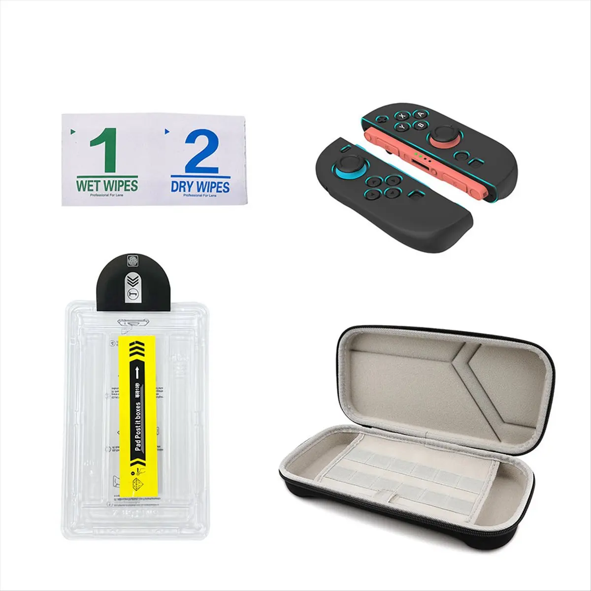 ♬◤Popular Style  ◥4 in 1 Protective Set for 2 Tempered Glass Screen Game Console Case Handle Protector Cover for Switch 2