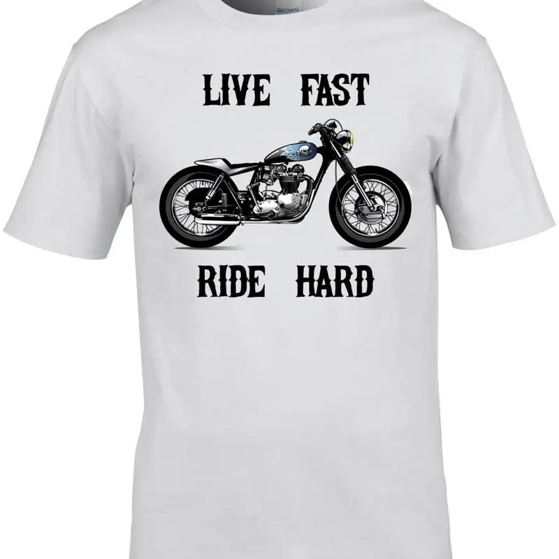 Camiseta para hombre de motocicleta Live Fast Ride duro divertido motociclista de bicicleta de carrera
