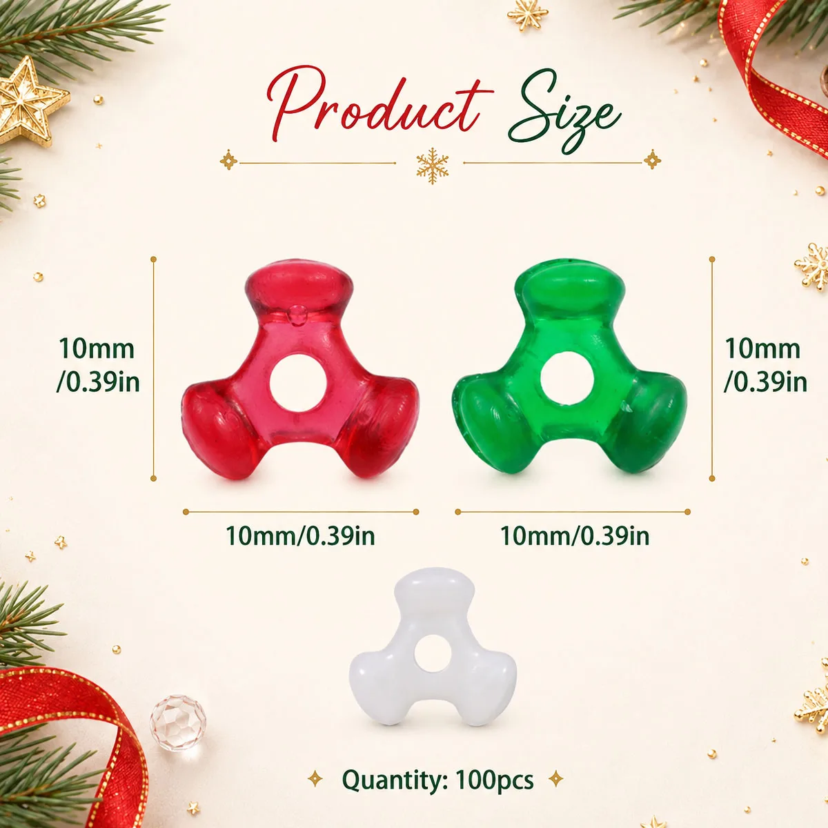 10mm 100-piece Acrylic Three-Prong Beads Assorted Colors Handmade DIY Jewelry Making Christmas Party Decorations Accessories