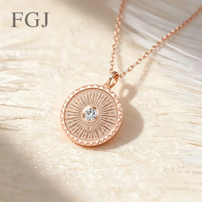 925 Sterling Silber Runder Moissanit-Anhänger Halskette Strahlende O-Kette für Damen Hochzeit Jubiläum Edles Schmuckgeschenk – Detail 10