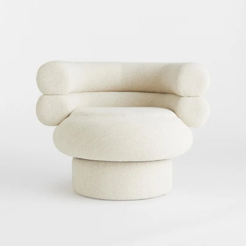 

French retro casual sofa chair living room balcony B & B cream lamb wool bedroom single chair