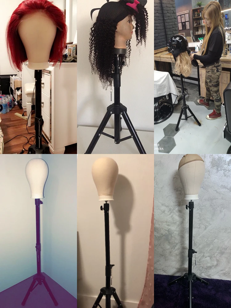 حامل ثلاثي القوائم مقاس 50 بوصة، حامل رأس عارضة أزياء قابل للتعديل، حامل رأس شعر مستعار لرؤوس التدريب ورأس كتلة قماشية #6