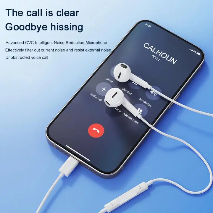 سماعات أذن سلكية ثلاثية الأبعاد من النوع C لهاتف Apple iPhone 17 16 15 Pro Max Plus 17 سماعات هوائية USB C للمكتب/الرياضة/الاستماع إلى الموسيقى