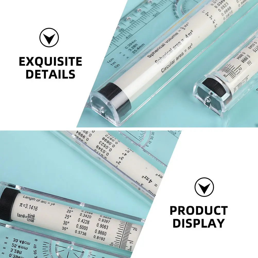 Rolling Ruler for Drawing Design Multi-Functional Plastic Parallel Ruler with Protractor Compass Straightedge Arc Curve Tool