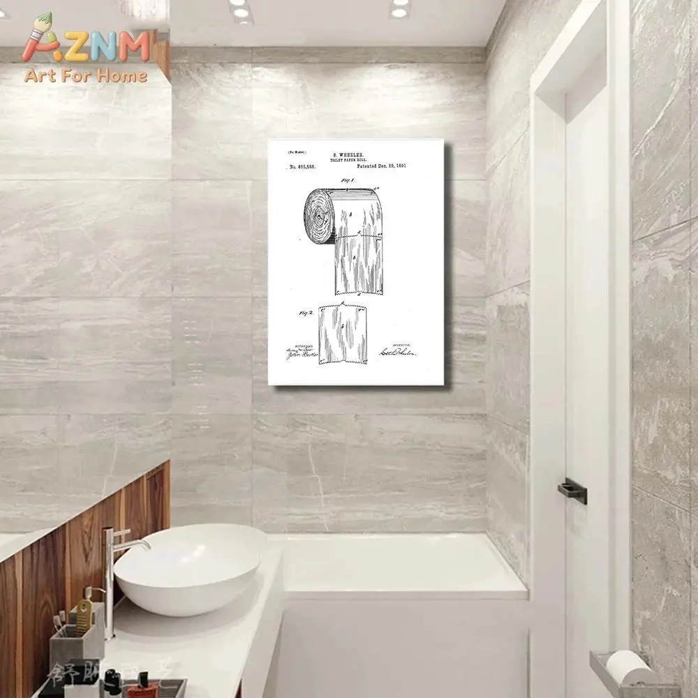 AZNM Funny Humorous Bathroom Quote Toilet Paper Patent Canvas Poster, Frameless Minimalist Wall Art For Restroom Powder Room Hou