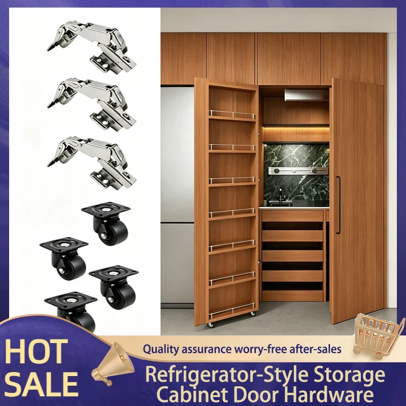 Fridge Style Snack Cabinet 180 Degree Opening Double Door Hinge Stainless Steel Soft Close Hardware Kit For Kitchen Buffet