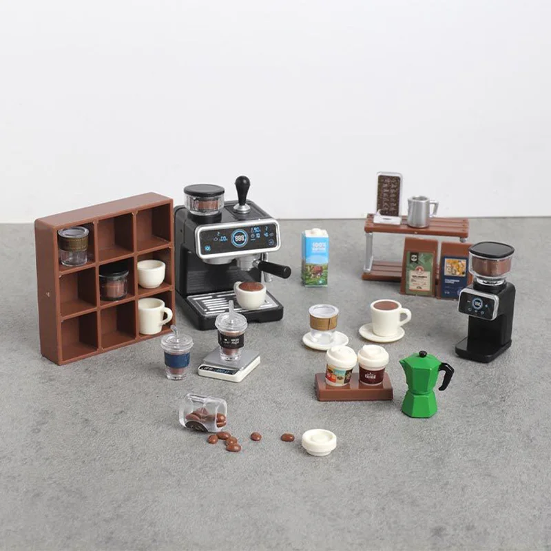 1:12 Dollhouse Miniature Coffee Machine Cup Set Coffee Machine Mixer Machine Model Kitchen Doll Electrical Appliance Model Toys