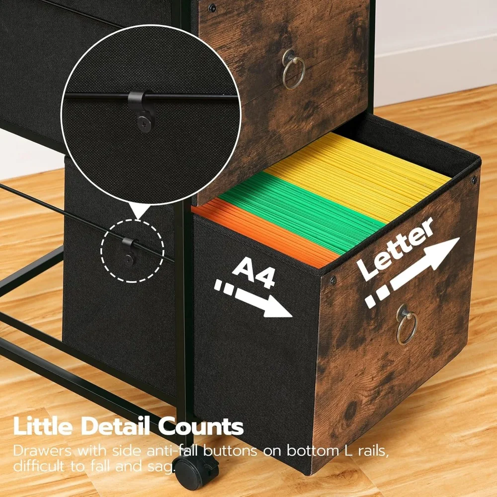 2-Drawer Rolling File Cabinet, Mobile Printer Stand with Lockable Casters, Rustic Brown Office Storage for Home Workspace