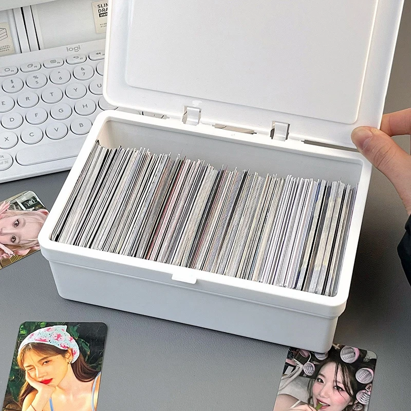 White Plastic Card Storage Box Kpop Idol Small Card Holder Photocard Storage Box Desktop Stationery Classification Organizer Box