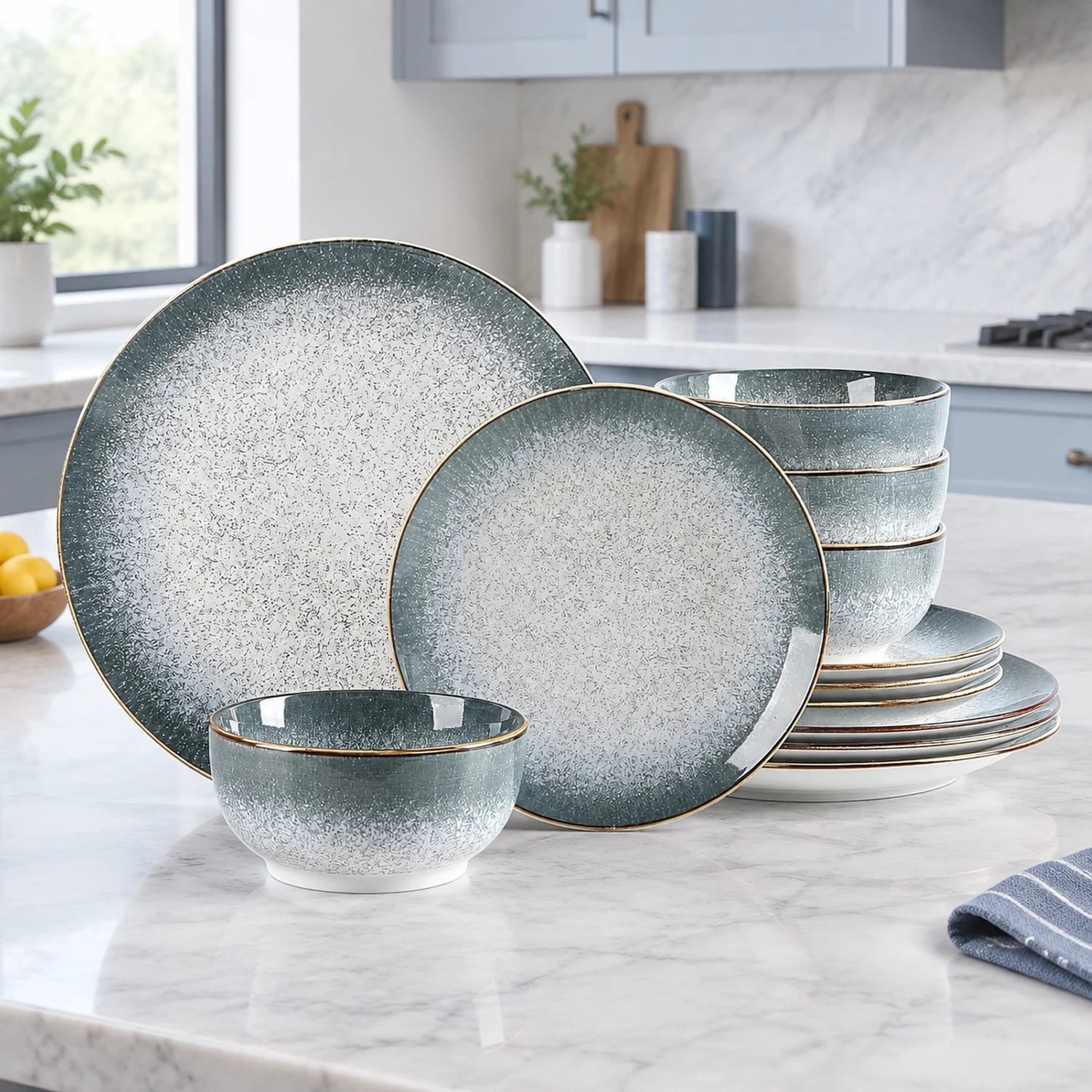Dinnerware Sets Service for 4, 12 Pcs Porcelain Plates and Bowls Kitchen, Housewarming Gift, Chip Scratch Resistant Dish